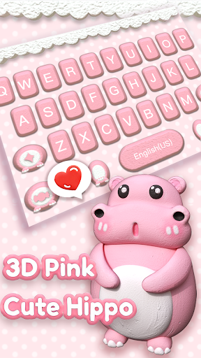 Android application 3D Pink Cute Hippo Theme screenshort