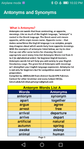 Synonyms and Antonyms offline Screen 2