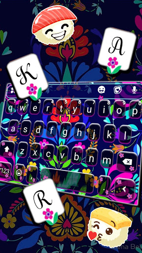 Blue Mexican Flowers Keyboard Screen 3