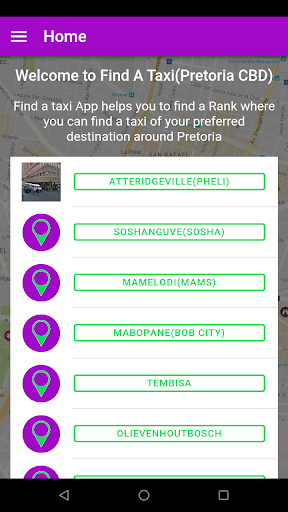 Android application Find Taxi Rank(Pretoria CBD) screenshort