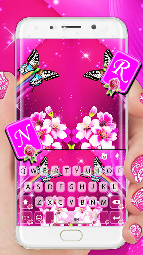 Android application Pink Flower Butterfly Keyboard screenshort