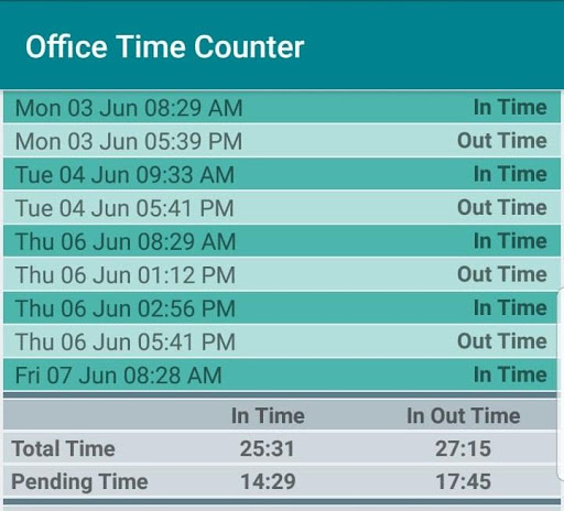 Android application Office Time Counter screenshort