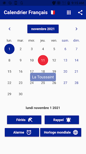 Android application Calendrier Français screenshort