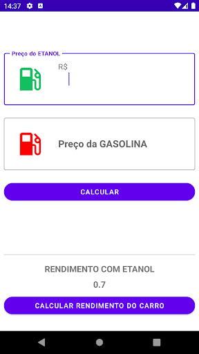 Android application Etanol ou Gasolina Real screenshort