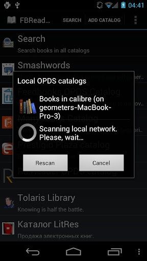 Android application FBReader: Calibre connection screenshort