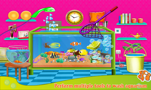魚水族館の洗濯：ペットケア＆家のクリーニングゲーム