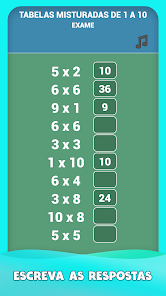 Tabuada de multiplicação completa - 1 à 10