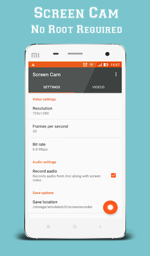 Android application Screen Cam - NO ROOT screenshort