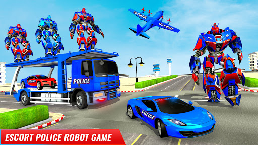 Télécharger US Police Robot Car Transporter Police Plane Game apk mod screenshots 6