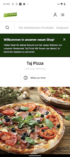 Android application Taj Pizza screenshort