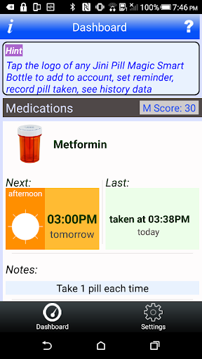 Jini Health App, Pill Reminder Screen 2