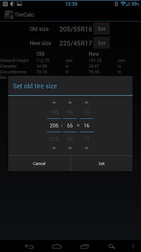 Tire Calculator (TireCalc) Screen 2
