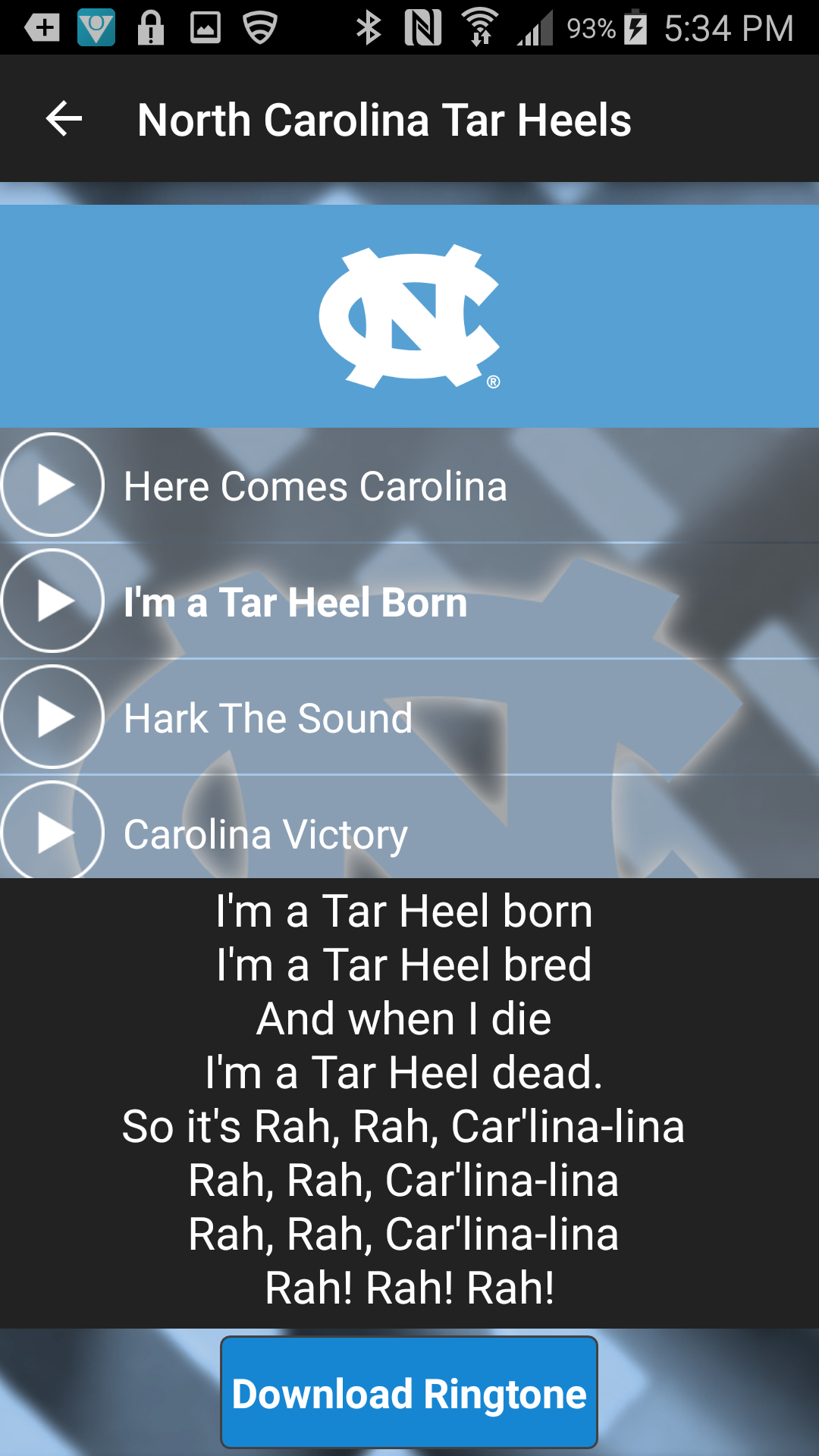 Android application UNC TAR HEELS Ringtones  - Official screenshort