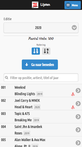 Top100 Jaarlijsten Screen 2
