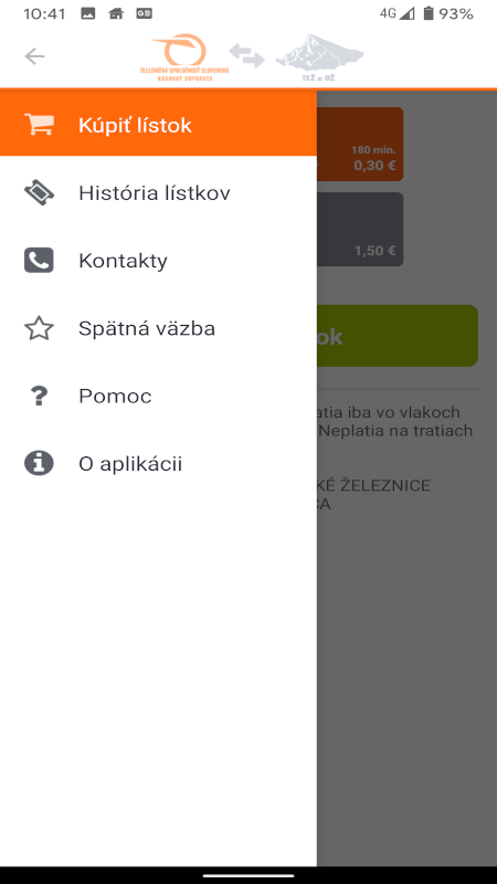 Android application ZSSK SMS lístok screenshort
