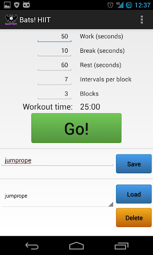 Android application Bats! HIIT Interval Timer screenshort