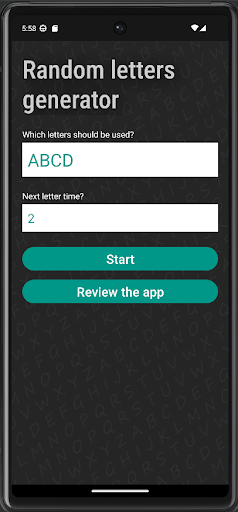Android application Buchstaben Zufallsgenerator screenshort