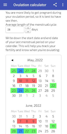 Android application Ovulation calculator calendar screenshort