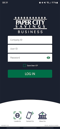 Android application Paper City Savings Business screenshort