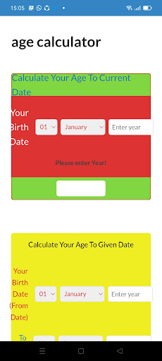 Android application age calculator screenshort