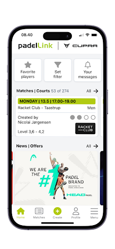 Android application padelLink screenshort