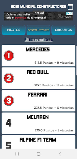 FORMULA Results & Standings Screen 3