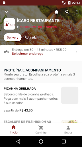 Android application ÍCARO RESTAURANTE screenshort
