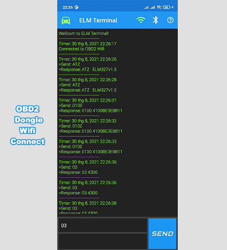 ELM327 Terminal Command Screen 2
