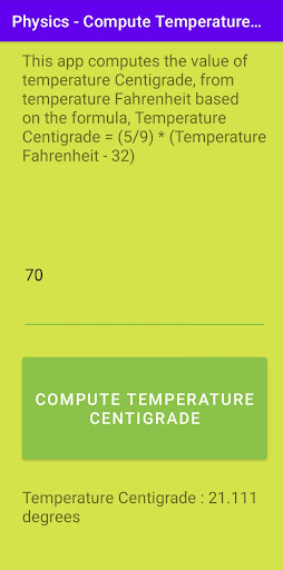 Android application Physics - Compute Temp. C screenshort
