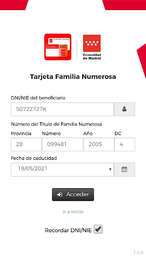 Android application Tarjeta Familia Numerosa screenshort