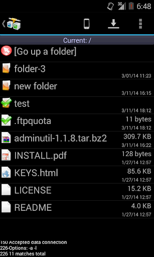 AndFTP (your FTP client) Screen 2
