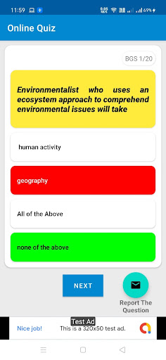 Android application Quiz UI screenshort