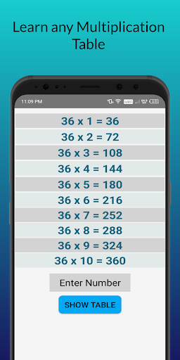 Math app:Multiplication table Screen 2