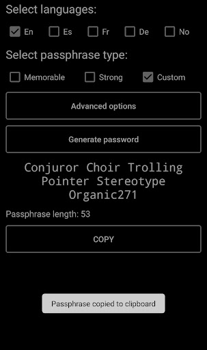 Android application Passphrase Generator screenshort