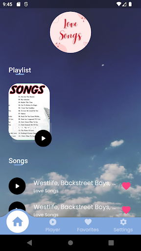 Android application Love Songs screenshort