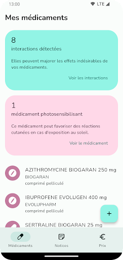 Android application Mes médicaments screenshort