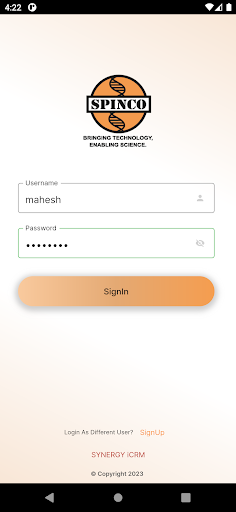 Android application Spinco Sales screenshort