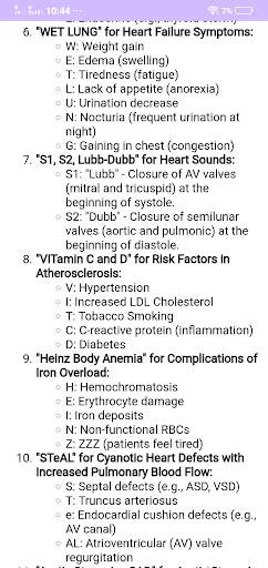 Cardiology Mnemonics Screen 3