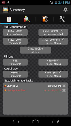 Android application My Fuel Tracker screenshort