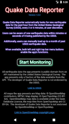 Android application Quake Data Reporter screenshort