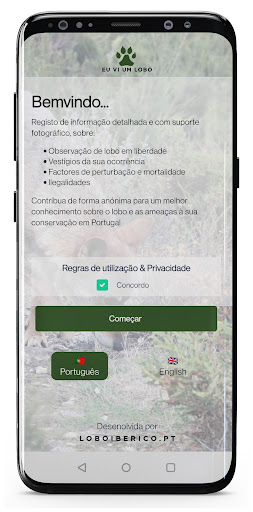 Android application Eu vi um lobo screenshort