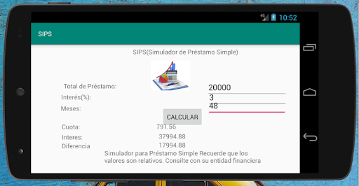 Android application Simulador de Préstamo Simple screenshort