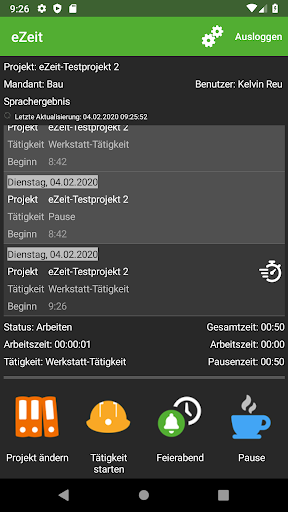 Android application eZeit screenshort