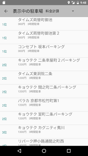 駐車場・検索 コインパーキングの料金計算と順位表示 Screen 2