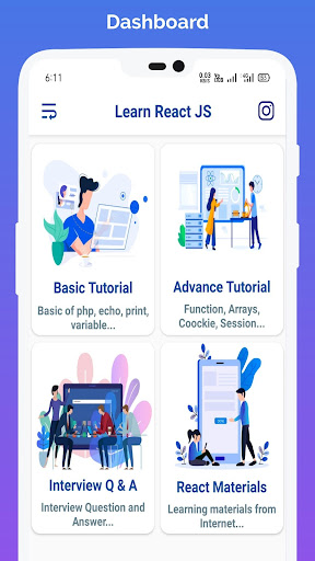 Android application Learn React screenshort