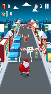 Santa running on the subway