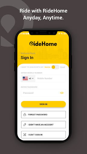 Android application eRideHome-Rideshare screenshort