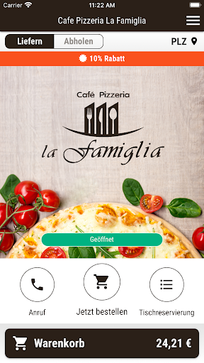 Android application Cafe Pizzeria La Famiglia screenshort