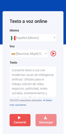 Android application Texto a voz Realista - TexVoz screenshort