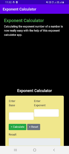 Android application Exponent Calculator screenshort